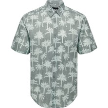 Only & Sons Erkek Gömlek Koyu Yeşil 22028516 Onsbronx Reg Aop Poplın Ss Shırt