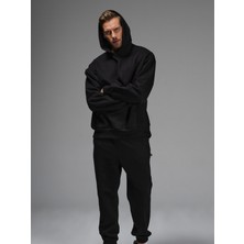 Yakamel Erkek Kapşonlu Kanguru Cep Oversize Eşofman Takımı