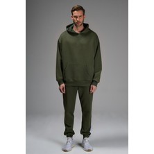 Yakamel Erkek Kapşonlu Kanguru Cep Oversize Eşofman Takımı