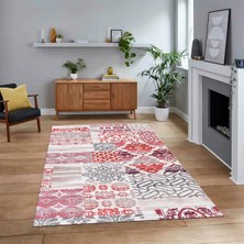 Viyana Home Dijital Baskılı Kaymaz Taban Yıkanabilir Patchwork Yolluk Salon Halısı, V-Patchwork-02-Kırmızı,