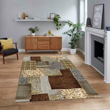 Viyana Home Dijital Baskılı Kaymaz Taban Yıkanabilir Patchwork Yolluk Salon Halısı, V-Patchwork-15-Kahve,