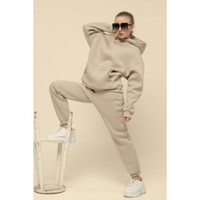 Yakamel Kadın Kanguru Cepli Kapşonlu Eşofman Takımı