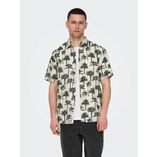 Only & Sons Erkek Gömlek Kırık Beyaz 22028516 Onsbronx Reg Aop Poplın Ss Shırt