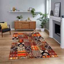 Viyana Home Dijital Baskılı Kaymaz Taban Yıkanabilir Patchwork Yolluk Salon Halısı, V-Patchwork-06-Renkli,
