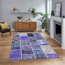 Viyana Home Dijital Baskılı Kaymaz Taban Yıkanabilir Patchwork Yolluk Salon Halısı, V-Patchwork-04-Mavi,