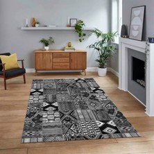 Viyana Home Dijital Baskılı Kaymaz Taban Yıkanabilir Patchwork Yolluk Salon Halısı, V-Patchwork-06-Gri,