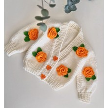 Şifa Atelier El Örgüsü Turuncu Güllü Bebek Hırka