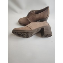 Çiğdem Kundura Tempesti- Kadın Gerçek Deri Klasik Topuklu Bağlı Ayakkabı(Enz) - Vizon - 36