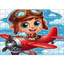 Ekart Ahşap Mdf Puzzle Yapboz Kırmızı Uçaklı Çocuk 120 Parça 25*35 cm