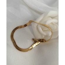 Sonat Collection Stainless 18 cm Solmaz, Kararmaz 14 K Gold Italyan Ezme Zincir Model Bileklik