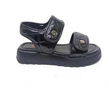 Albini Siyah Deri Kadın Cırtlı Sandalet Ayakkabı