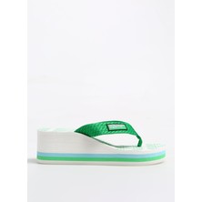 Benetton Yeşil - Beyaz Kadın Plaj Terliği BNI-10217