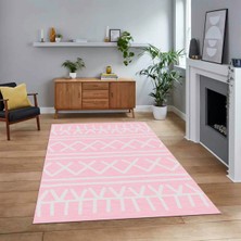 Viyana Home Dijital Baskılı Kaymaz Yıkanabilir Iskandinav Desen Yolluk Salon Halısı, V-Iskandinav-28-Pembe,