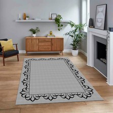 Viyana Home Dijital Baskılı Kaymaz Taban Yıkanabilir Jüt-Hasır Desen Mutfak Salon Halısı, V-Jüt-18-Gri,