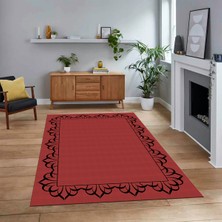 Viyana Home Dijital Baskılı Kaymaz Taban Yıkanabilir Jüt-Hasır Desen Mutfak Salon Halısı, V-Jüt-18-Kırmızı,