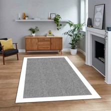 Viyana Home Dijital Baskılı Kaymaz Taban Yıkanabilir Jüt-Hasır Desen Mutfak Salon Halısı, V-Jüt-06-Gri,
