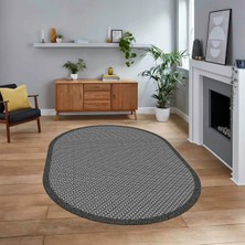 Viyana Home Dijital Baskılı Kaymaz Yıkanabilir Oval Jüt-Hasır Desen Mutfak Salon Halısı, V-O-Jüt-03-Gri,