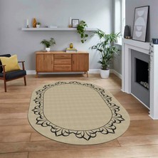 Viyana Home Dijital Baskılı Kaymaz Yıkanabilir Oval Jüt-Hasır Desen Mutfak Salon Halısı, V-O-Jüt-18-Krem,