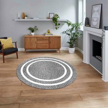 Viyana Home Dijital Baskılı Kaymaz Yıkanabilir Yuvarlak Jüt-Hasır Desen Mutfak Salon Halısı, V-Y-Jüt-12-Gri,