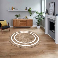 Viyana Home Dijital Baskılı Kaymaz Yıkanabilir Yuvarlak Jüt-Hasır Desen Mutfak Salon Halısı, V-Y-Jüt-12-Kahve,
