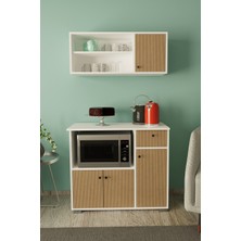 Remaks 90 cm Kahve Köşesi Çok Amaçlı Dolap Mikrodalga ve Set Altı Mutfak Dolabı Arno- Beyaz