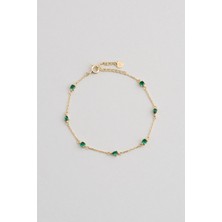 So CHIC Zümrüt Esintisi 18 Ayar Sarı Altın Kaplama 19 Cm Gümüş Minimal Bileklik