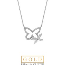 So CHIC Beyaz Altın Sertifikalı Premium Created Taşlı Kelebek Kolye