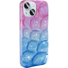 noktaks - Apple iPhone 15 - Kılıf Simli 3D Desenli Hacar Kapak - Pembe-Mavi