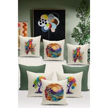 Flower/vintage Serisi Çift Tarafı Dijital Baskılı  8'li Kırlent Kılıfı Seti  (Cushion Cover Set)
