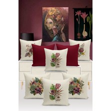 Flower/vintage Serisi Çift Tarafı Dijital Baskılı  8'li Kırlent Kılıfı Seti  (Cushion Cover Set)