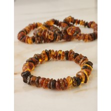 Kehribar Sarayı Damla Kehribar Fosilli Taneler Erkek Bileklik 22 cm Sertifikalı