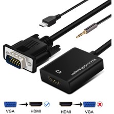 TezMax 1080P Full Hd VGA To Hdmı Çevirici Görüntü ve Ses Aktarıcı Kablo + Audio Ses Çevirici Adaptör