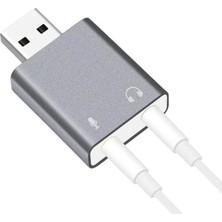 TezMax USB 7.1 Kanal Stereo Ses Kartı Kulaklık Mikrofon Girişli Dönüştürücü Aux 3.5 mm Jack Çevirici - Gri