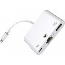 TezMax iPhone ve iPad Uyumlu USB Ethernet Lightning Şarj Adaptörü Çevirici Dönüştürücü 3 In 1 Aparat