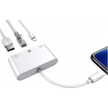 TezMax iPhone ve iPad Uyumlu USB Ethernet Lightning Şarj Adaptörü Çevirici Dönüştürücü 3 In 1 Aparat