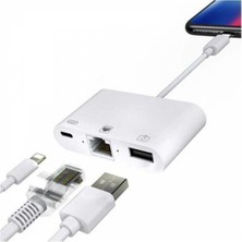 TezMax iPhone ve iPad Uyumlu USB Ethernet Lightning Şarj Adaptörü Çevirici Dönüştürücü 3 In 1 Aparat