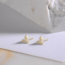 goldkupe 14 Ayar Altın Baget Taşlı Üçgen Küpe 0,91 gr