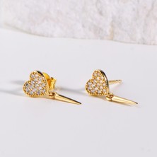 goldkupe 14 Ayar Altın Kalp Taşlı Sallantı Küpe 1,51 gr