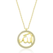 Serra Jewels Gümüş Gold Arapça Allah Yazılı Bayan Kolye