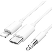 TezMax 3.5 mm Aux Dönüştürücü Kablo Type-C Lightning For iPhone iPad 2 In 1 Çevirici