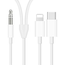 TezMax 3.5 mm Aux Dönüştürücü Kablo Type-C Lightning For iPhone iPad 2 In 1 Çevirici