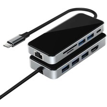 TezMax Type-C To Hdmı USB 3.0 RJ45 Usb-C 60W Tf ve Sd Dönüştürücü Çevirici Hub Aparat