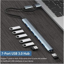 TezMax Multi Port Type-C ve USB Girişli 7 Port USB Hub Otg Çoğaltıcı Tablet Telefon Bilgisayarlar Çoklayıcı