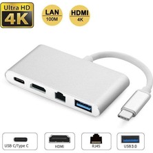 TezMax Type-C 3.1 To HDMI 4K 100MBPS Ethernet RJ45 Sb3.0 USB C Hub 4 In 1 Macbook ve Type C Uyumlu Çevirici