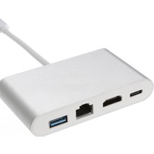 TezMax Type-C 3.1 To HDMI 4K 100MBPS Ethernet RJ45 Sb3.0 USB C Hub 4 In 1 Macbook ve Type C Uyumlu Çevirici