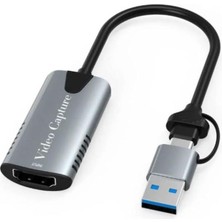 TezMax Type-C To USB 2 In1 Video Capture Yakalama Kartı HDMI To Type-C Pc Bilgisayar Video Adaptör Çevirici