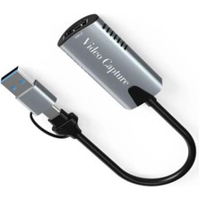 TezMax Type-C To USB 2 In1 Video Capture Yakalama Kartı HDMI To Type-C Pc Bilgisayar Video Adaptör Çevirici