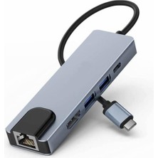 TezMax USB 3.1 Type C To HDMI (Mhl) 2x USB 3.0 RJ45 Gigabit Ethernet Dönüştürücü  Çevirici Adaptör 5 In 1