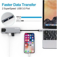 TezMax USB 3.1 Type C To HDMI (Mhl) 2x USB 3.0 RJ45 Gigabit Ethernet Dönüştürücü  Çevirici Adaptör 5 In 1