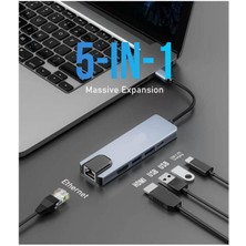 TezMax USB 3.1 Type C To HDMI (Mhl) 2x USB 3.0 RJ45 Gigabit Ethernet Dönüştürücü  Çevirici Adaptör 5 In 1